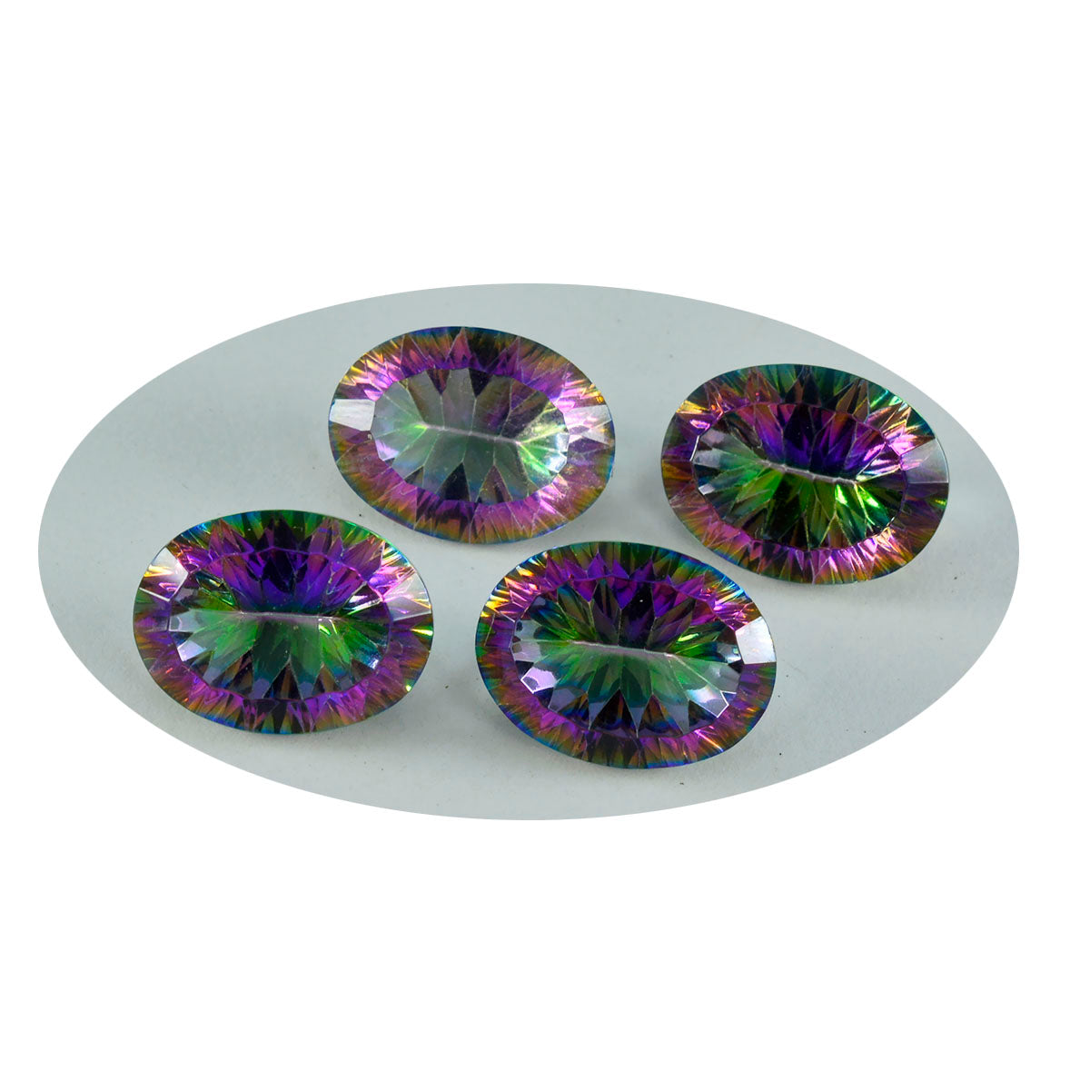Riyogems 1 pièce de quartz mystique multicolore à facettes 10x12mm forme ovale belle pierre précieuse de qualité