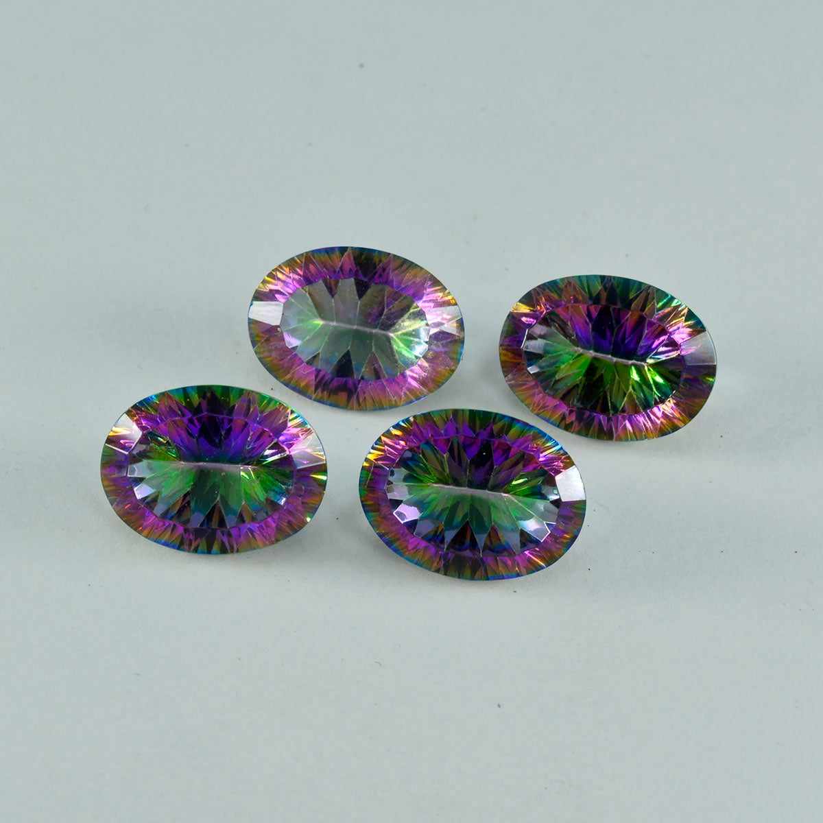 Riyogems 1 pièce de quartz mystique multicolore à facettes 10x12mm forme ovale belle pierre précieuse de qualité