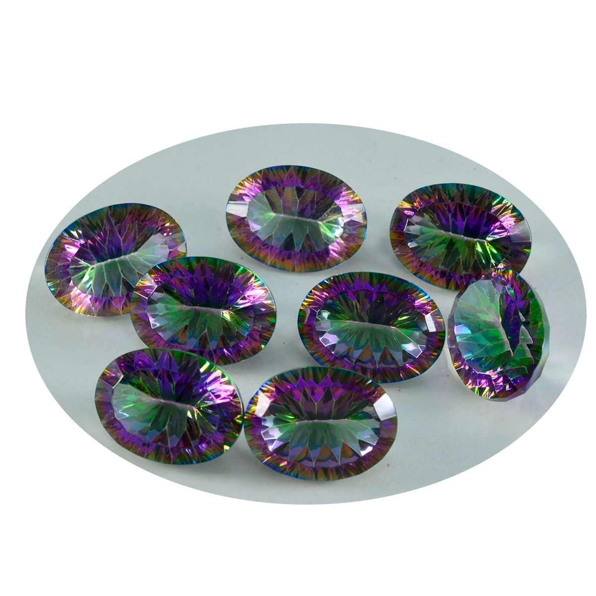 Riyogems 1 pièce de quartz mystique multicolore à facettes 10x14mm forme ovale belle qualité gemme en vrac