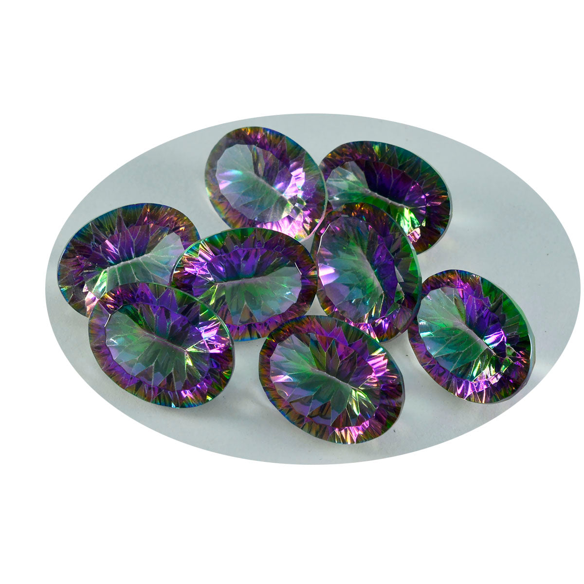 Riyogems 1PC Multi Color Mystic Quartz Faceted 12x16 mm Oval Shape nice-looking Quality Loose Gems