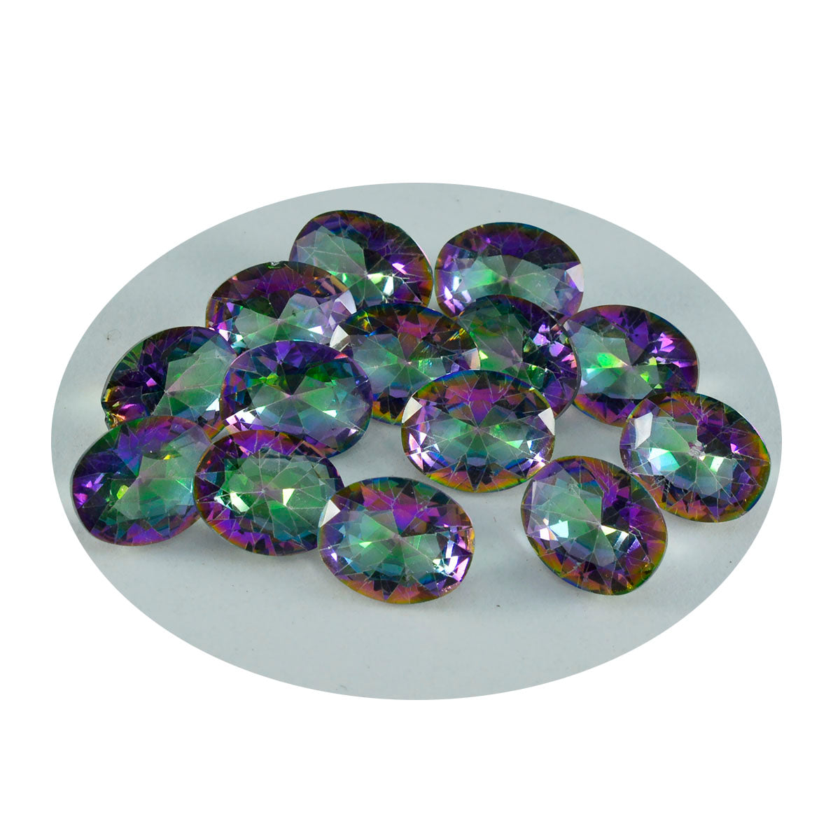 Riyogems, 1 pieza, cuarzo místico multicolor facetado, 8x10mm, forma ovalada, gemas de calidad atractiva