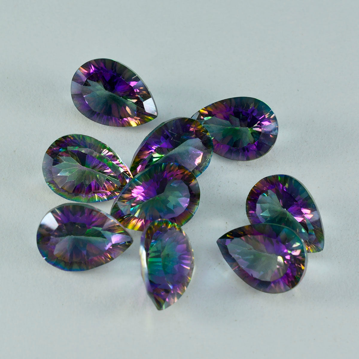 riyogems 1st flerfärgad mystic quartz facetterad 10x14 mm päronform fantastisk kvalitet lös pärla