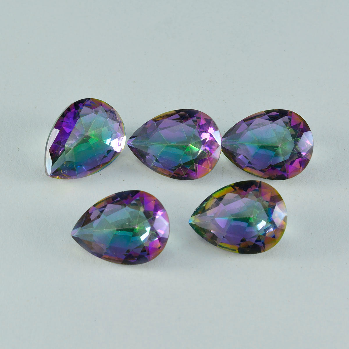 Riyogems 1pc quartz mystique multicolore à facettes 12x16mm forme de poire qualité surprenante pierres précieuses en vrac