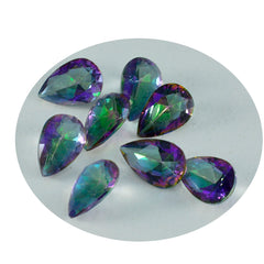 Riyogems 1pc quartz mystique multicolore à facettes 7x10mm forme de poire belle pierre de qualité
