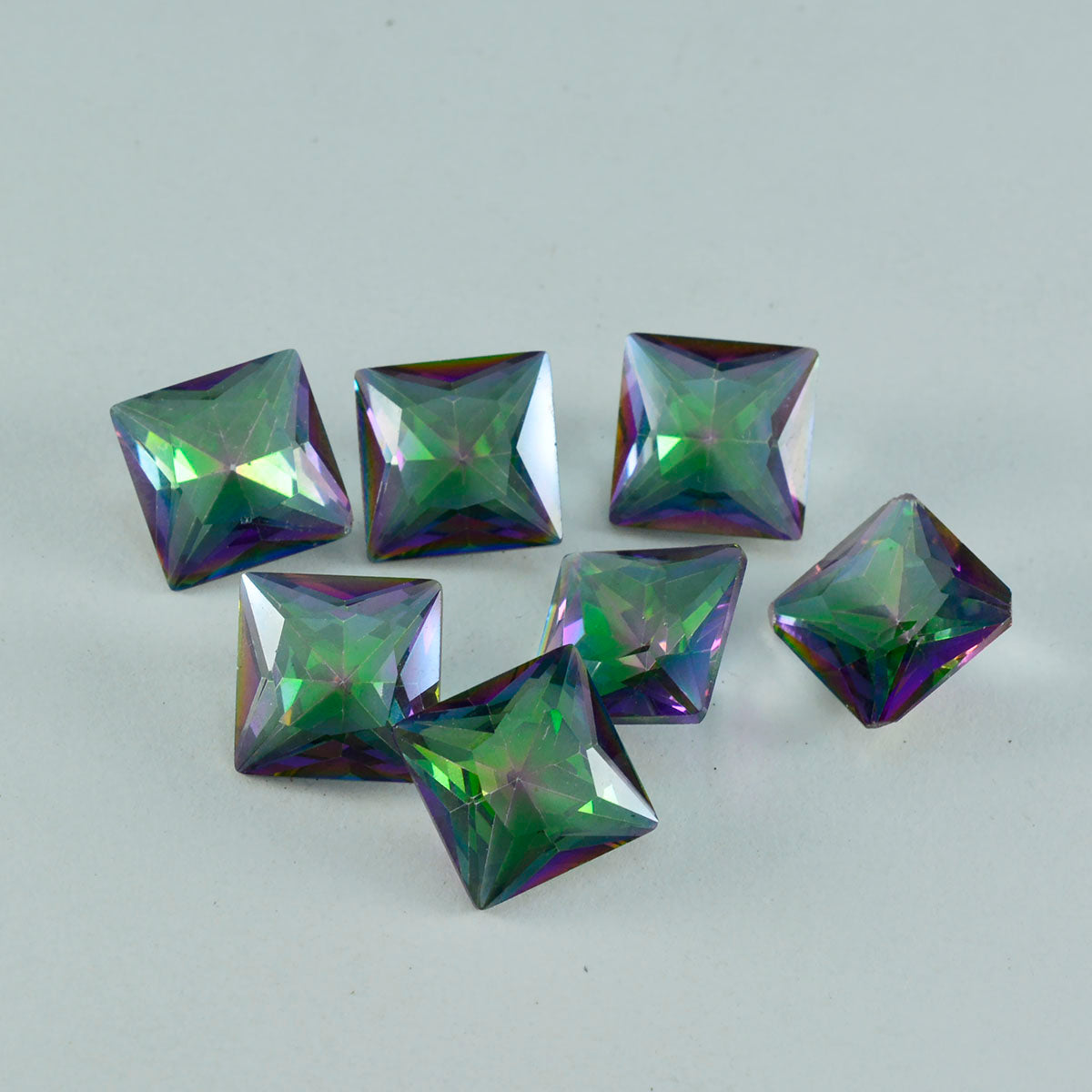 Riyogems 1 pièce de quartz mystique multicolore à facettes 12x12mm forme carrée pierre précieuse d'excellente qualité