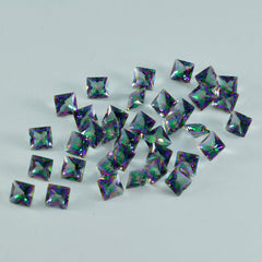 Riyogems 1pc quartz mystique multicolore à facettes 4x4mm forme carrée bonne qualité pierre précieuse