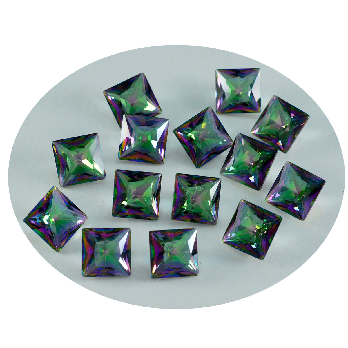 Riyogems 1 Stück mehrfarbiger mystischer Quarz, facettiert, 6 x 6 mm, quadratische Form, schöne, hochwertige lose Edelsteine