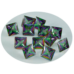 riyogems 1st flerfärgad mystisk kvarts facetterad 9x9 mm fyrkantig form vacker kvalitetspärla