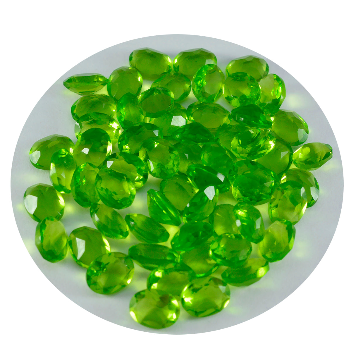 riyogems 1 st grön peridot cz facetterad 5x7 mm oval form snygg kvalitet lösa ädelstenar