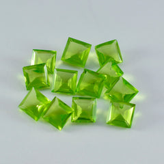 riyogems 1pc グリーン ペリドット CZ ファセット 7x7 mm 正方形の形状、驚くべき品質のルース宝石