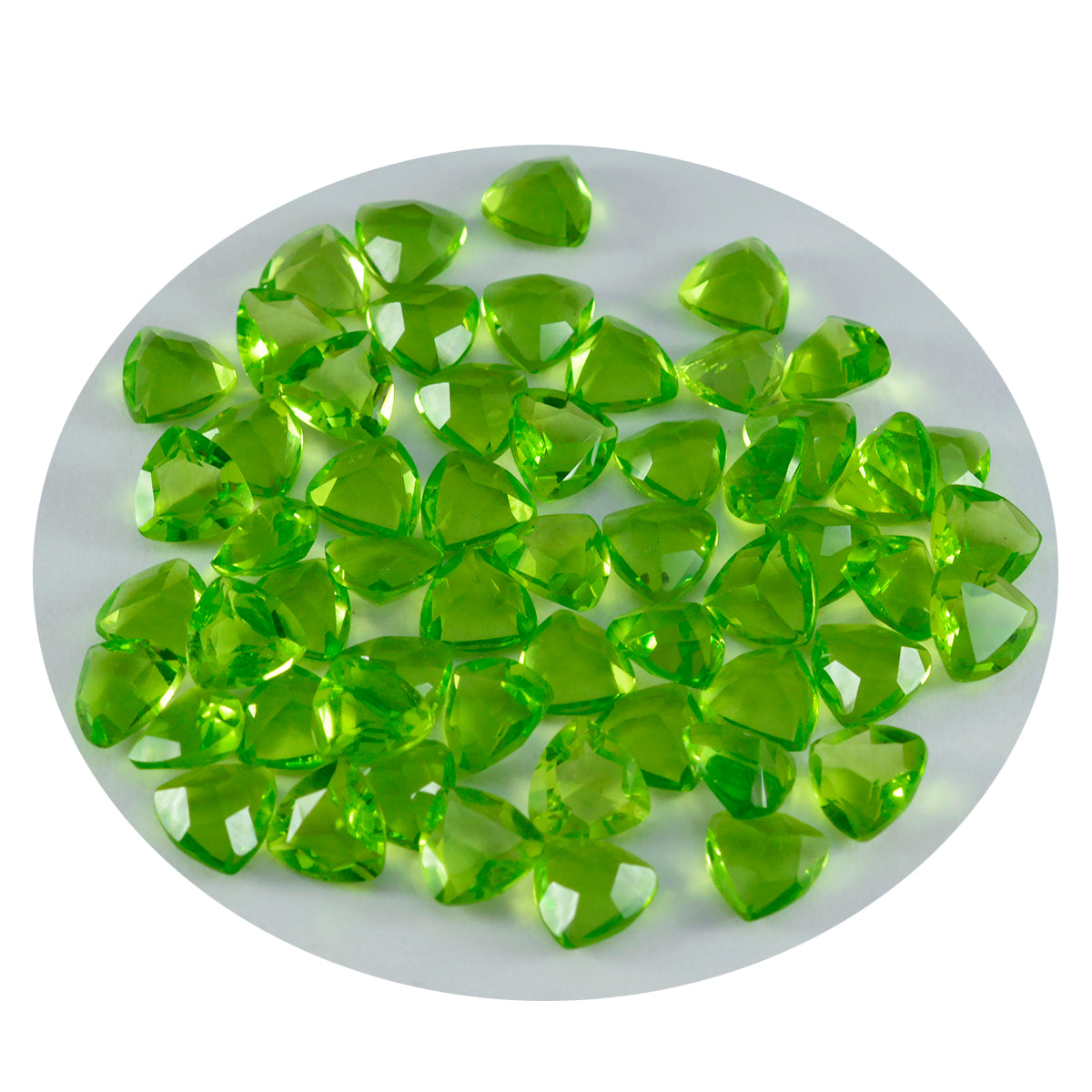 Riyogems 1PC Green Peridot CZ Faceted 7x7 mm Trillion Shape cute Quality Gemstone