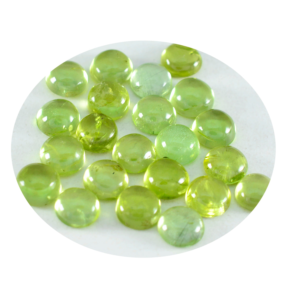 Riyogems 1 pc cabochon péridot vert 5x5 mm forme ronde a + qualité gemme en vrac