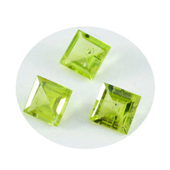 Riyogems 1 pièce péridot vert véritable à facettes 14x14mm forme carrée gemme de merveilleuse qualité