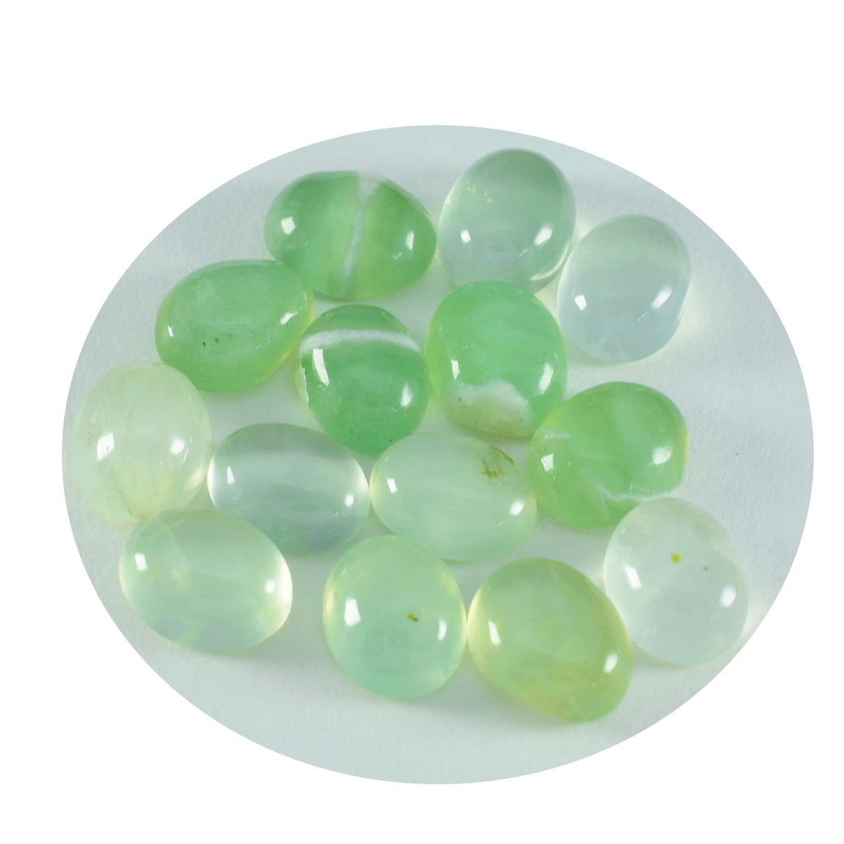 Riyogems 1PC Green Prehnite Cabochon 7x9 mm Oval Shape A+ Quality Loose Stone