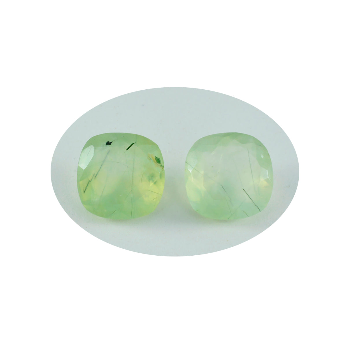Riyogems 1PC Green Prehnite Faceted 11x11 mm Cushion Shape attractive Quality Loose Stone