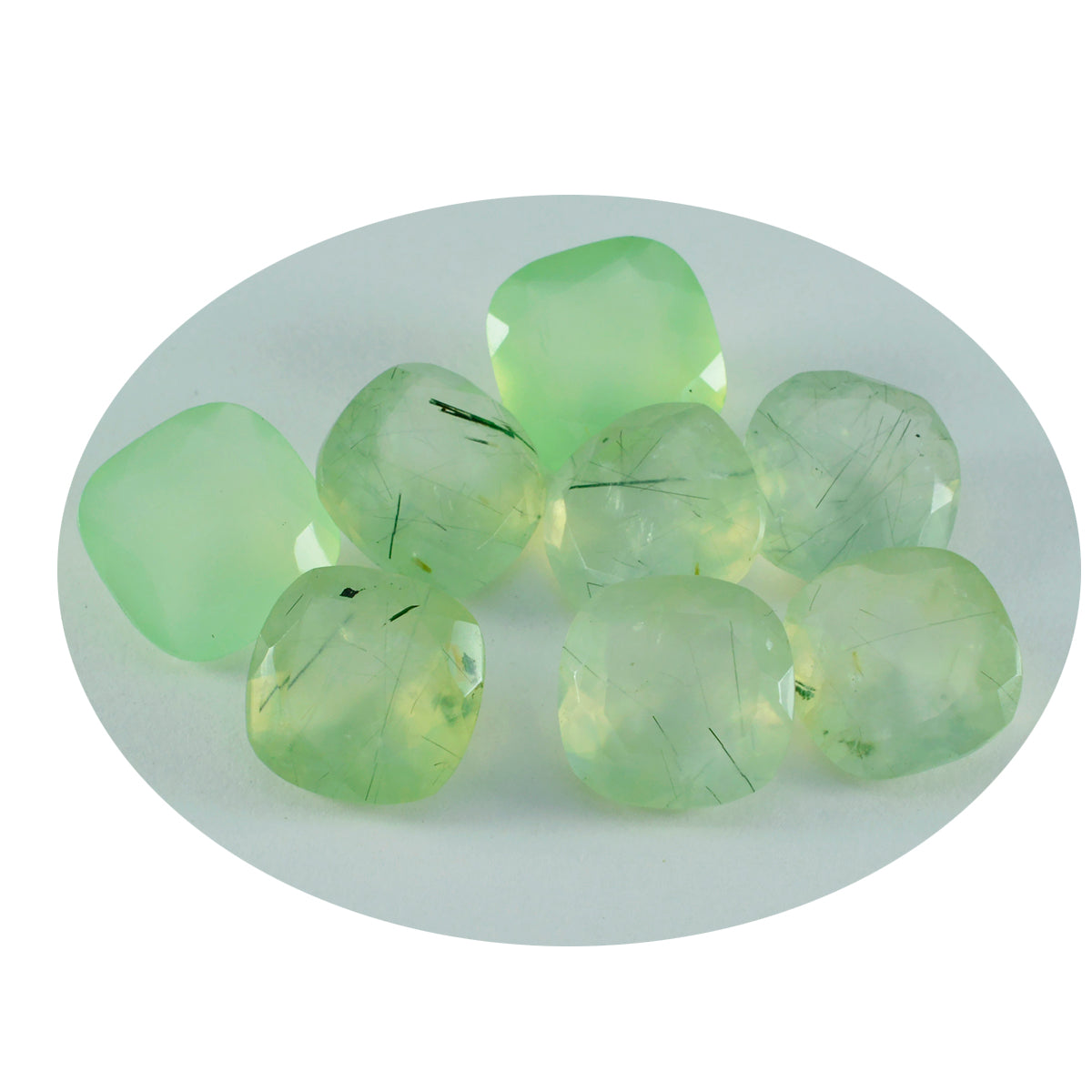 Riyogems 1PC Green Prehnite Faceted 7x7 mm Cushion Shape A1 Quality Stone