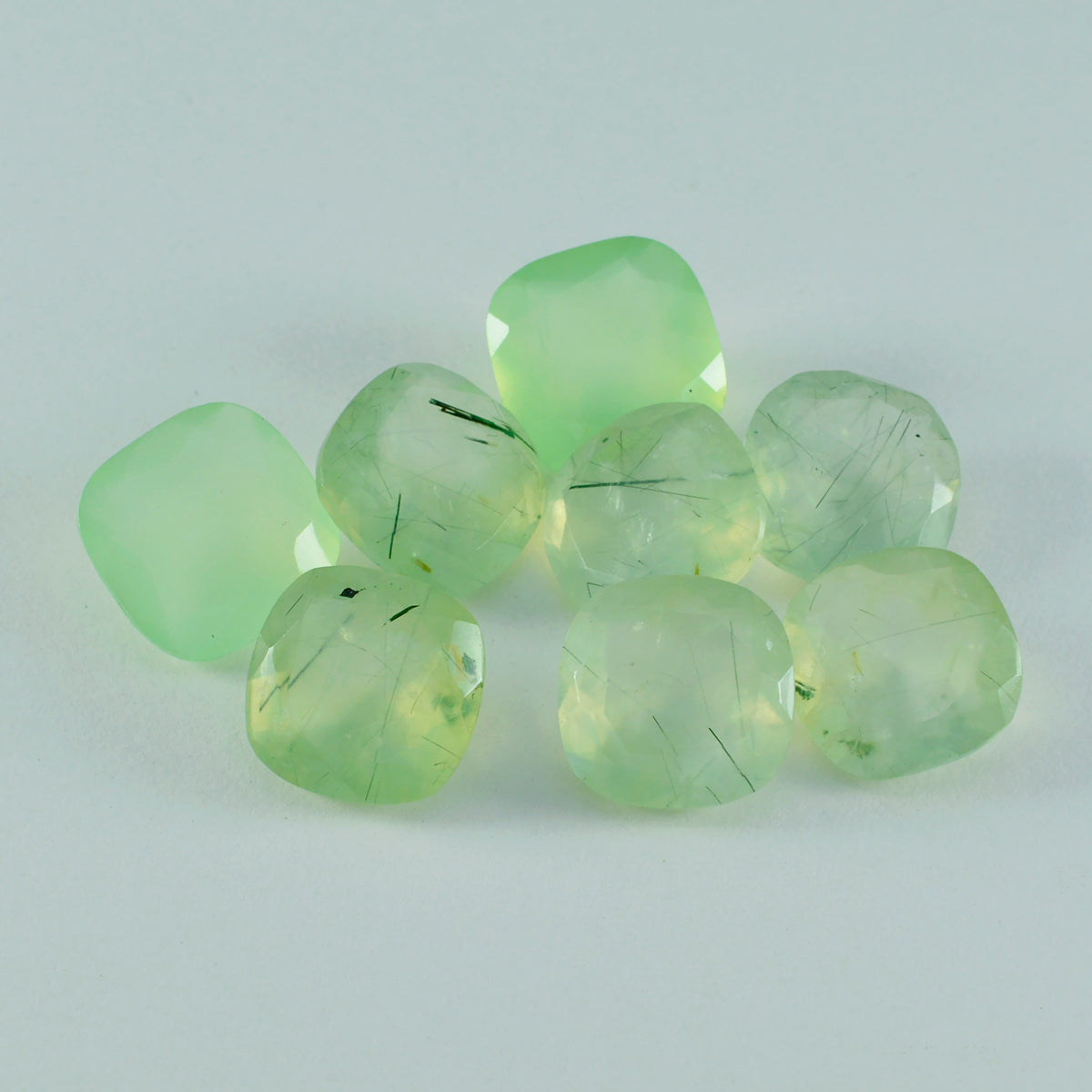 Riyogems 1PC Green Prehnite Faceted 7x7 mm Cushion Shape A1 Quality Stone