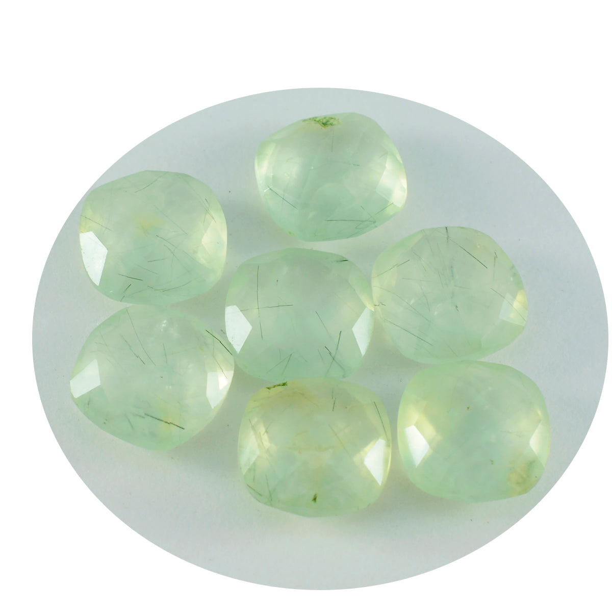 Riyogems 1 pièce de préhnite verte à facettes 9x9mm en forme de coussin, gemme ample de belle qualité