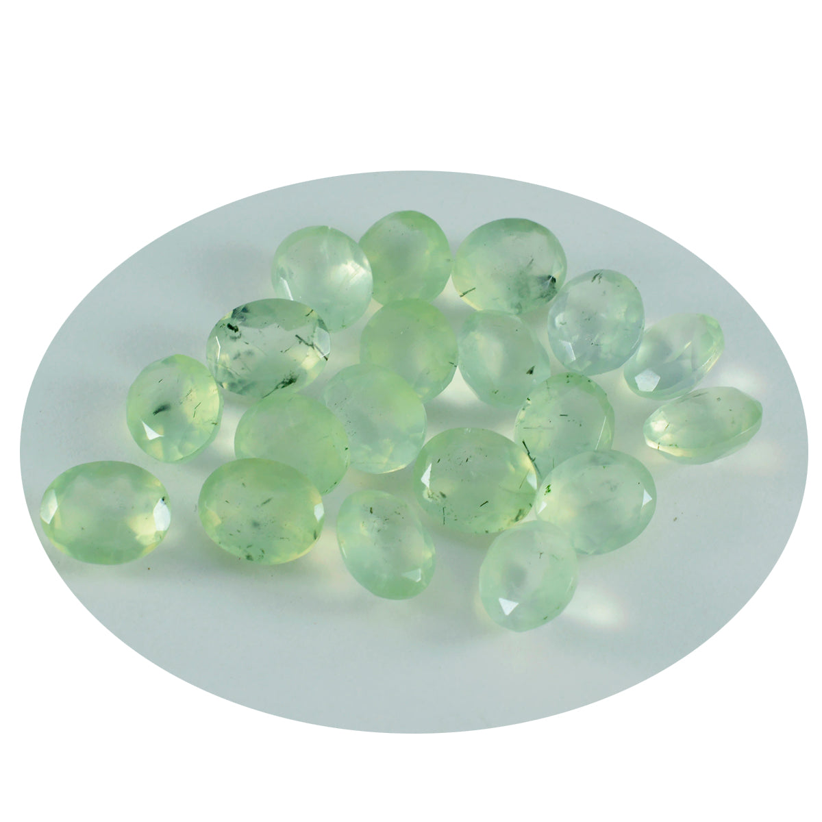 Riyogems 1PC Green Prehnite Faceted 5x7 mm Oval Shape attractive Quality Gemstone