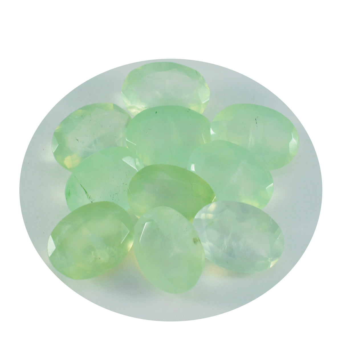 Riyogems 1 Stück grüner Prehnit, facettiert, 8 x 10 mm, ovale Form, gut aussehender, hochwertiger loser Stein