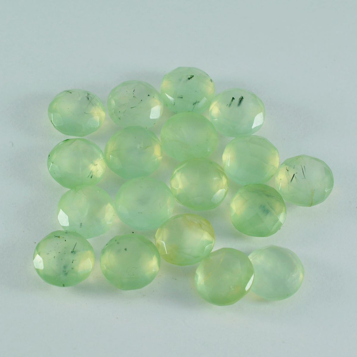 riyogems 1 pieza de prehnita verde facetada de 7x7 mm, forma redonda, una piedra preciosa suelta de calidad