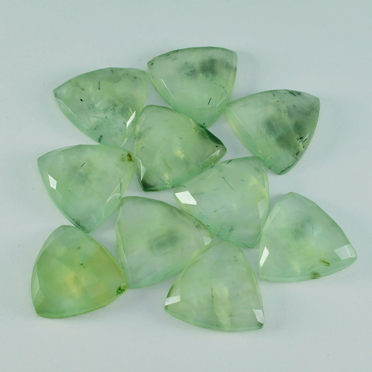 Riyogems 1PC Green Prehnite Faceted 11x11 mm Trillion Shape cute Quality Gemstone