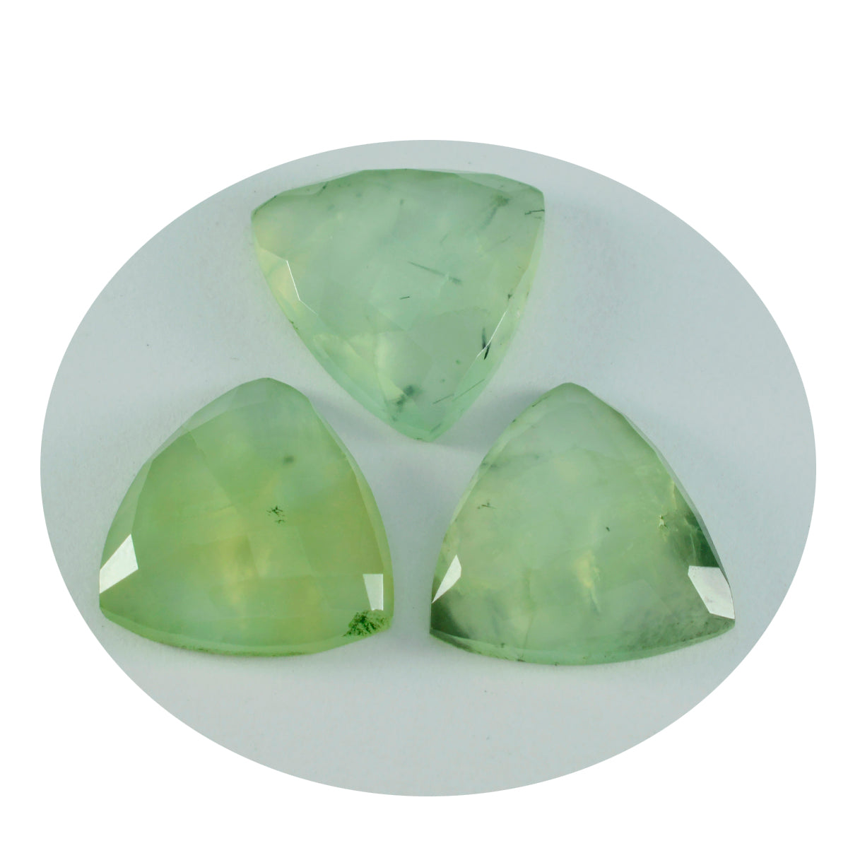 Riyogems 1PC Green Prehnite Faceted 14x14 mm Trillion Shape AAA Quality Loose Stone