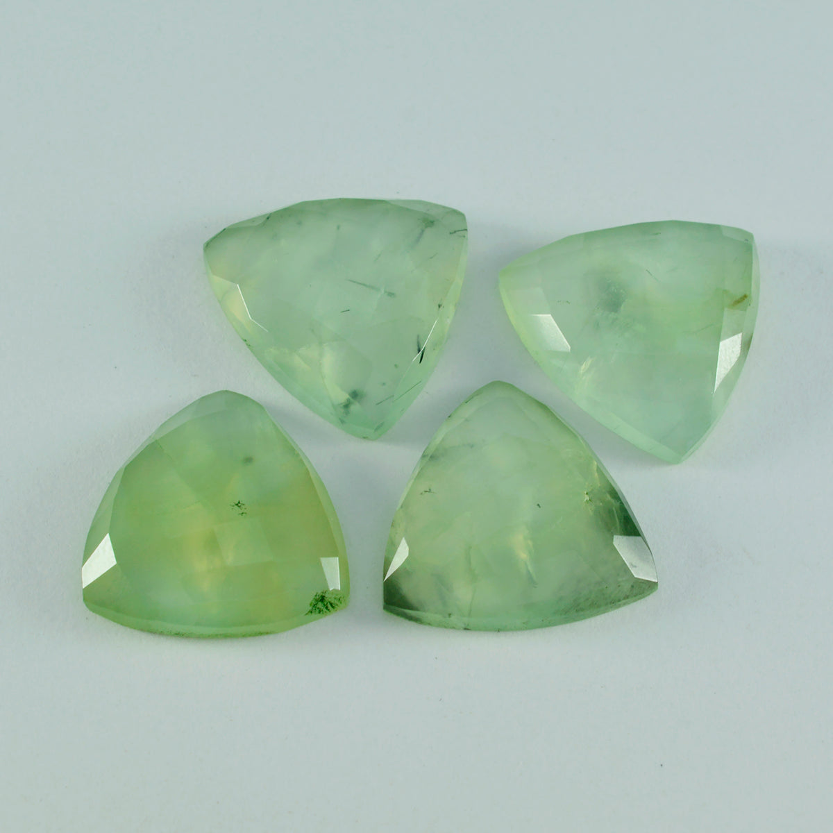 Riyogems 1PC Green Prehnite Faceted 15x15 mm Trillion Shape A+ Quality Loose Gemstone