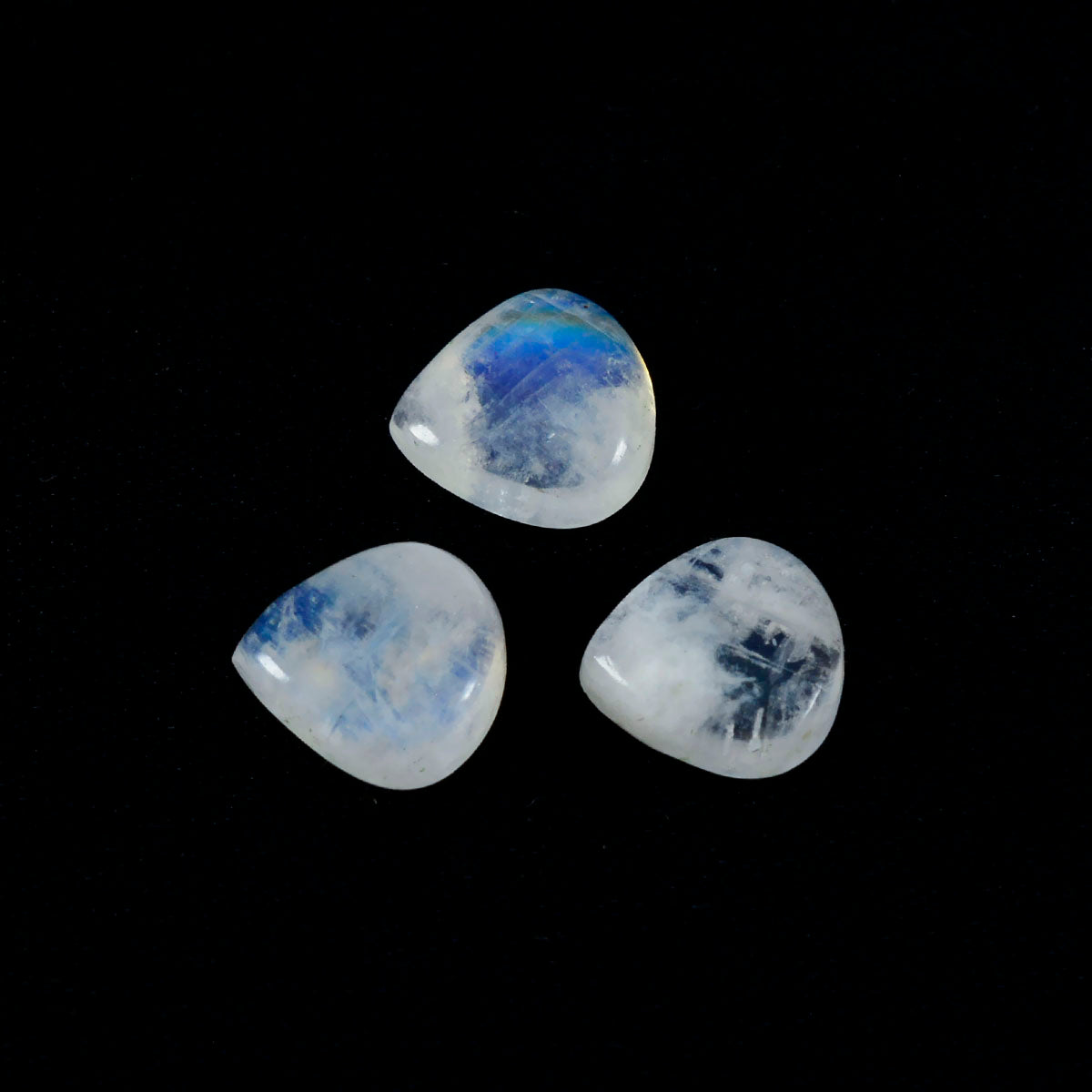Riyogems 1 Stück weißer Regenbogen-Mondstein-Cabochon, 11 x 11 mm, herzförmig, Schönheitsqualität, loser Stein