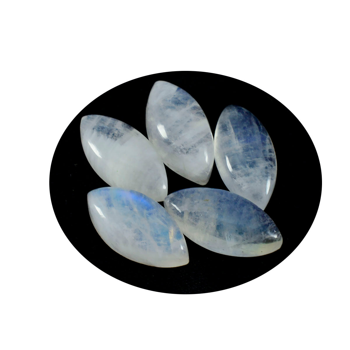 Riyogems, 1 pieza, cabujón de piedra lunar arcoíris blanca, 9x18mm, forma de marquesa, gemas hermosas de calidad