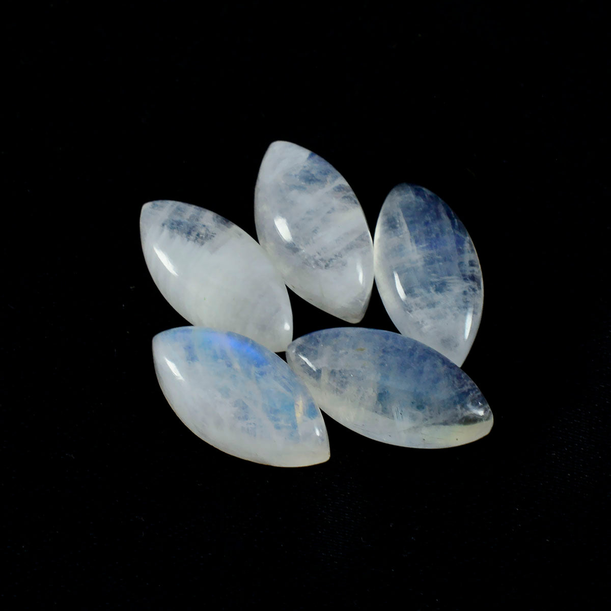 Riyogems 1PC White Rainbow Moonstone Cabochon 9x18 mm Marquise Shape beautiful Quality Gems