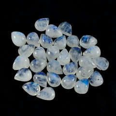 Riyogems 1pc cabochon de pierre de lune arc-en-ciel blanc 4x6mm forme de poire qualité surprenante pierre en vrac