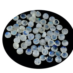 Riyogems 1 Stück weißer Regenbogen-Mondstein-Cabochon, 3 x 3 mm, runde Form, niedliche, hochwertige, lose Edelsteine