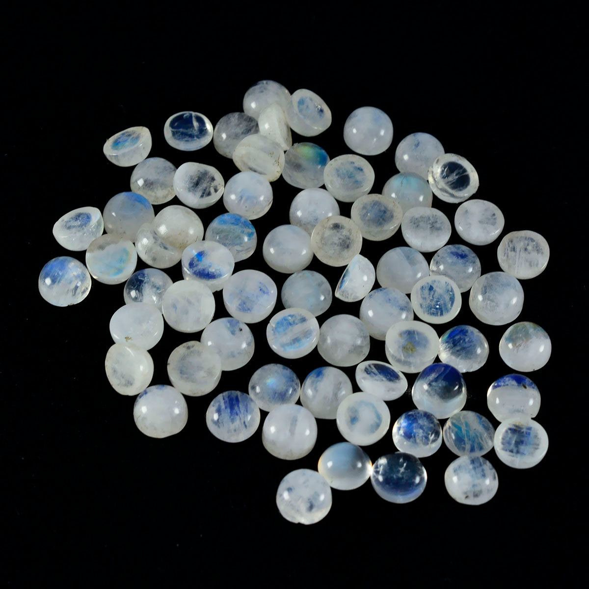 Riyogems 1pc cabochon de pierre de lune arc-en-ciel blanc 3x3mm forme ronde pierres précieuses en vrac de qualité mignonne