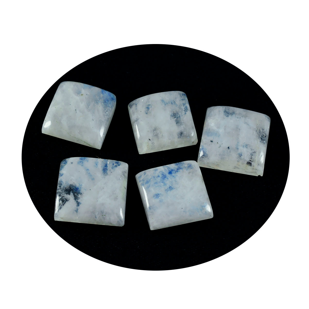 Riyogems 1 Stück weißer Regenbogen-Mondstein-Cabochon, 14 x 14 mm, quadratische Form, süße, lose Edelsteine