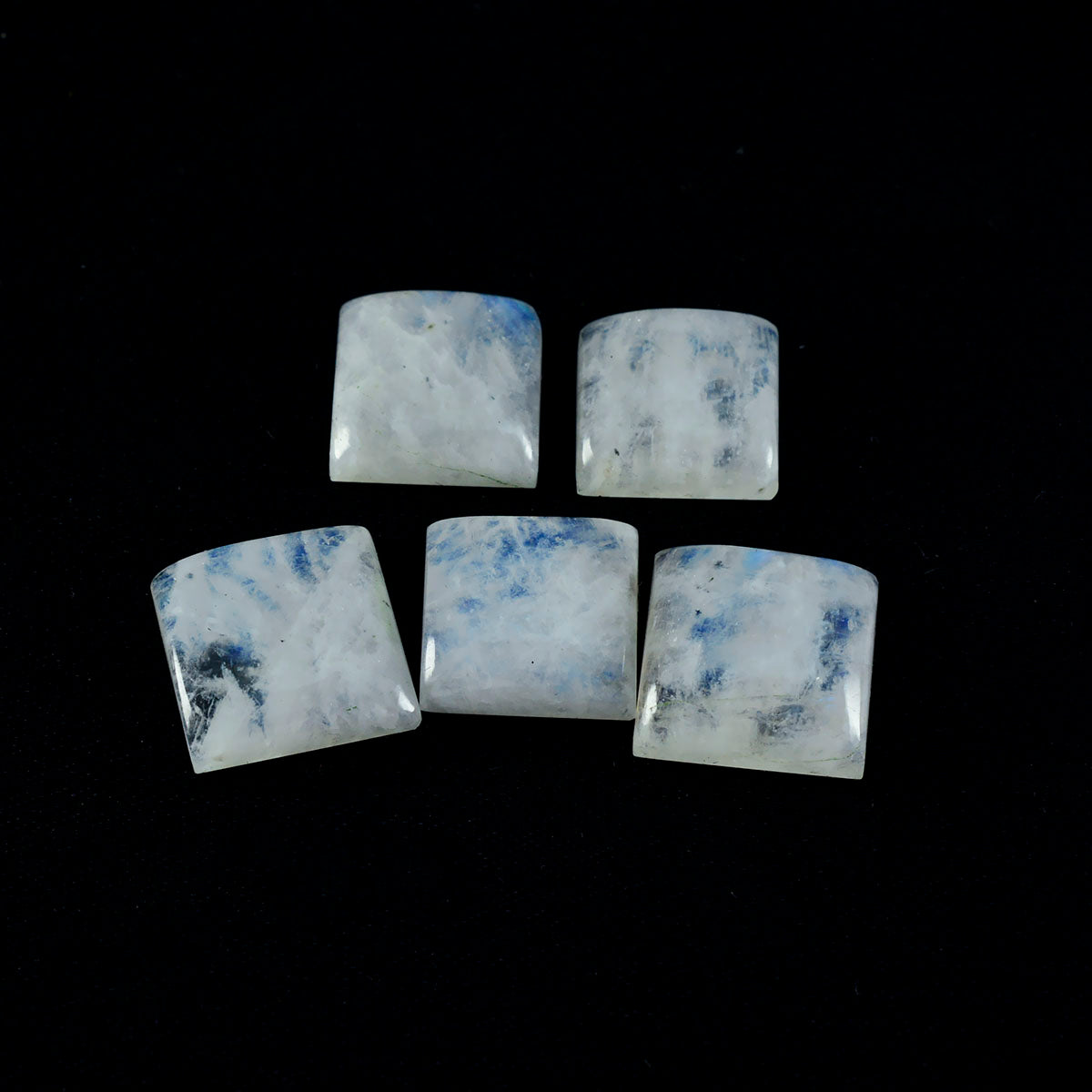Riyogems 1pc cabochon de pierre de lune arc-en-ciel blanc 15x15mm forme carrée superbe qualité pierre en vrac