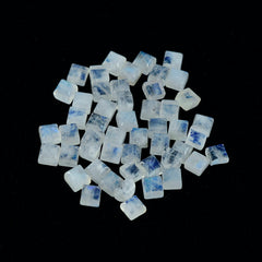 Riyogems 1 Stück weißer Regenbogen-Mondstein-Cabochon, 3 x 3 mm, quadratische Form, gut aussehender Qualitätsstein