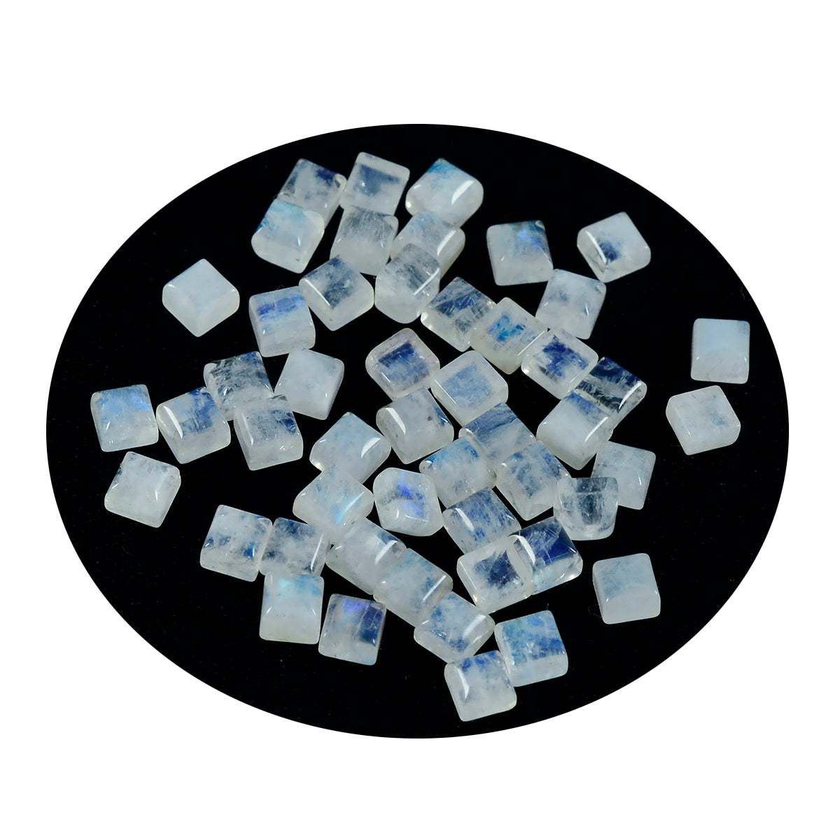 Riyogems 1PC White Rainbow Moonstone Cabochon 4x4 mm Square Shape nice-looking Quality Gemstone