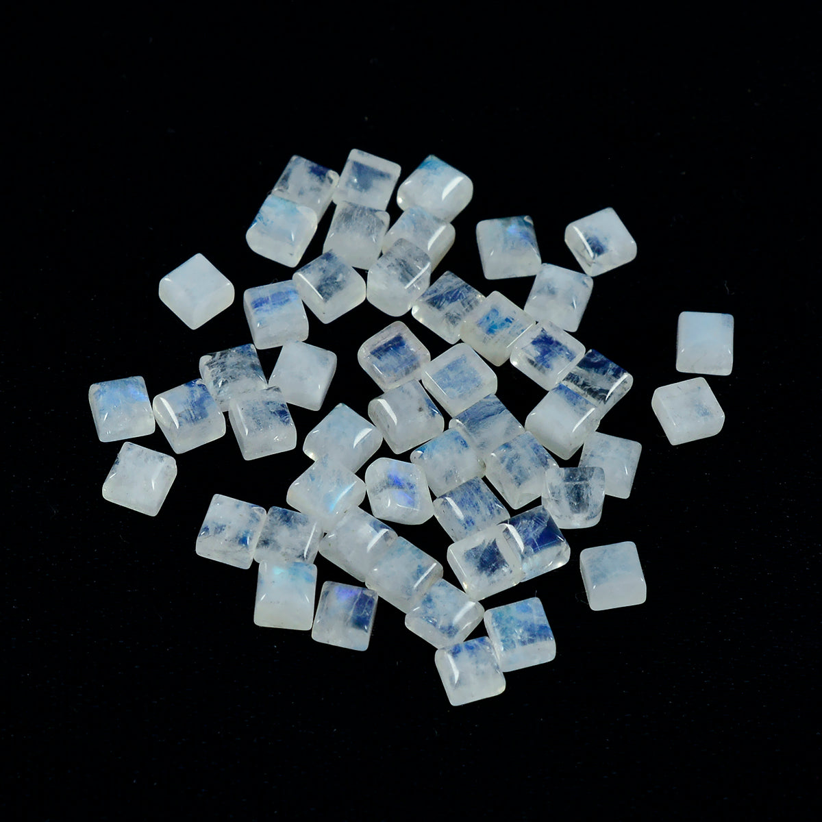 Riyogems 1 Stück weißer Regenbogen-Mondstein-Cabochon, 4 x 4 mm, quadratische Form, schön aussehender Qualitäts-Edelstein