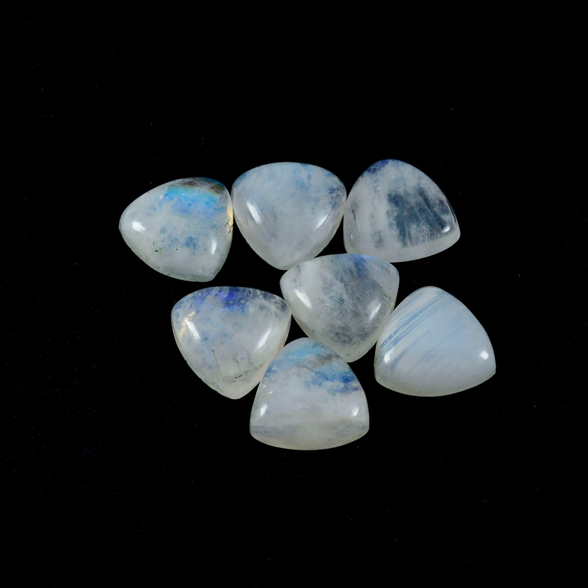 Riyogems, 1 pieza, cabujón de piedra lunar arcoíris blanco, 14x14mm, forma de billón, gemas de buena calidad
