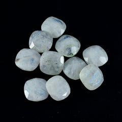 Riyogems 1PC White Rainbow Moonstone Faceted 10x10 mm Cushion Shape fantastic Quality Loose Gemstone
