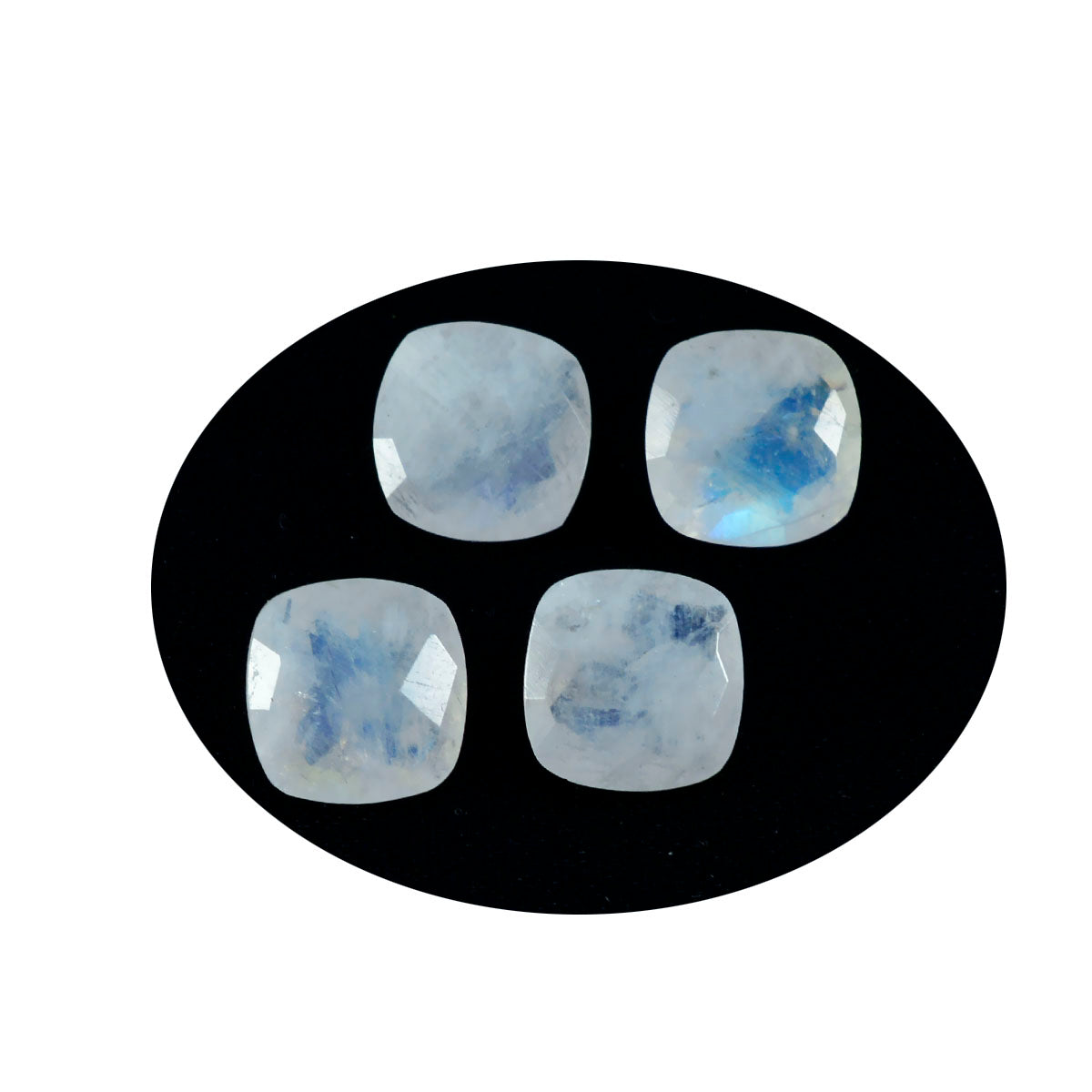 riyogems 1pc pierre de lune arc-en-ciel blanche à facettes 12x12mm forme de coussin pierres précieuses de merveilleuse qualité