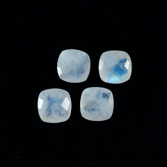 riyogems 1pc pierre de lune arc-en-ciel blanche à facettes 12x12mm forme de coussin pierres précieuses de merveilleuse qualité