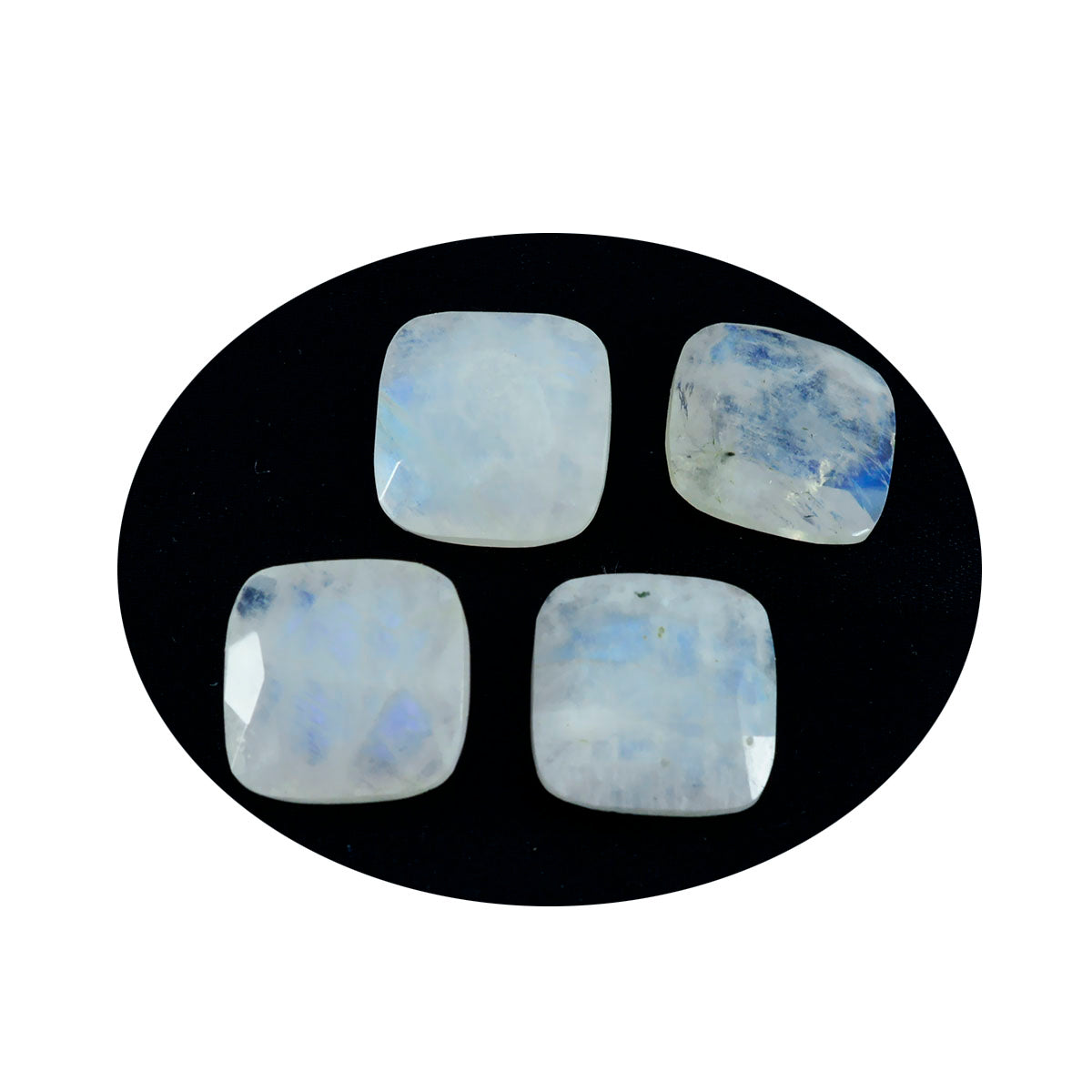 riyogems 1pc ホワイト レインボー ムーンストーン ファセット 13x13 mm クッション形状の甘い品質の石