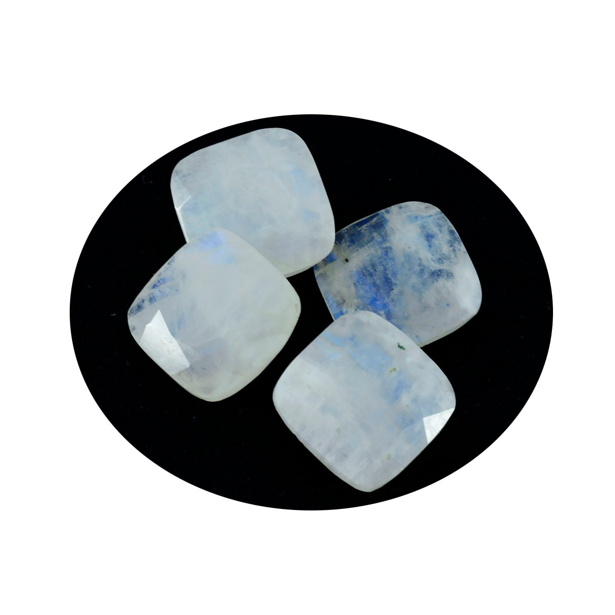 Riyogems 1PC White Rainbow Moonstone Faceted 14x14 mm Cushion Shape superb Quality Gemstone