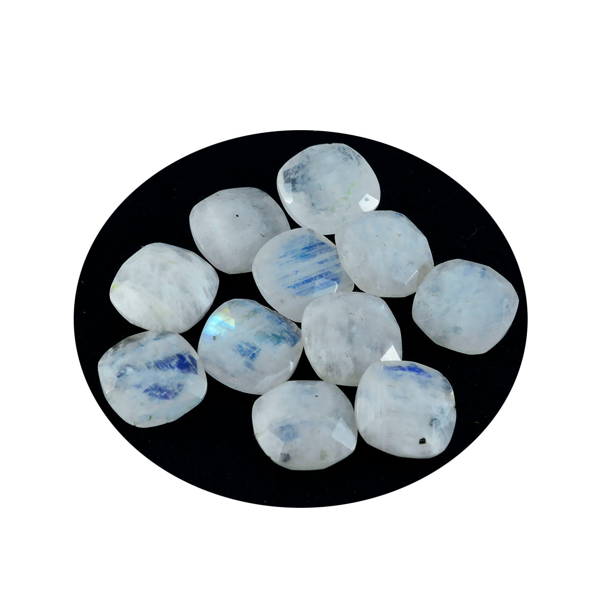 Riyogems 1 Stück weißer Regenbogen-Mondstein, facettiert, 6 x 6 mm, Kissenform, Edelstein von erstaunlicher Qualität