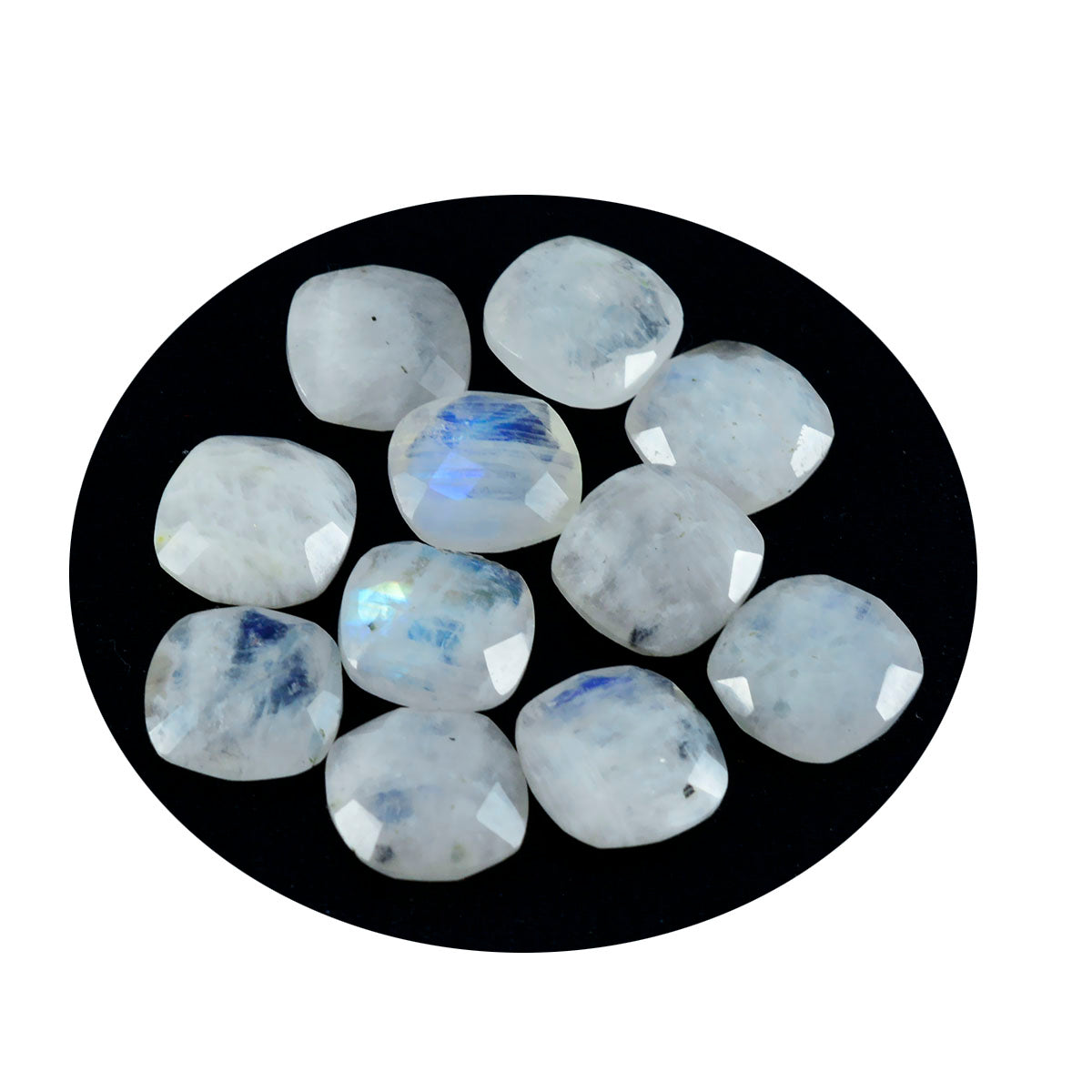 Riyogems 1pc pierre de lune arc-en-ciel blanche à facettes 7x7mm forme de coussin belle qualité gemme en vrac