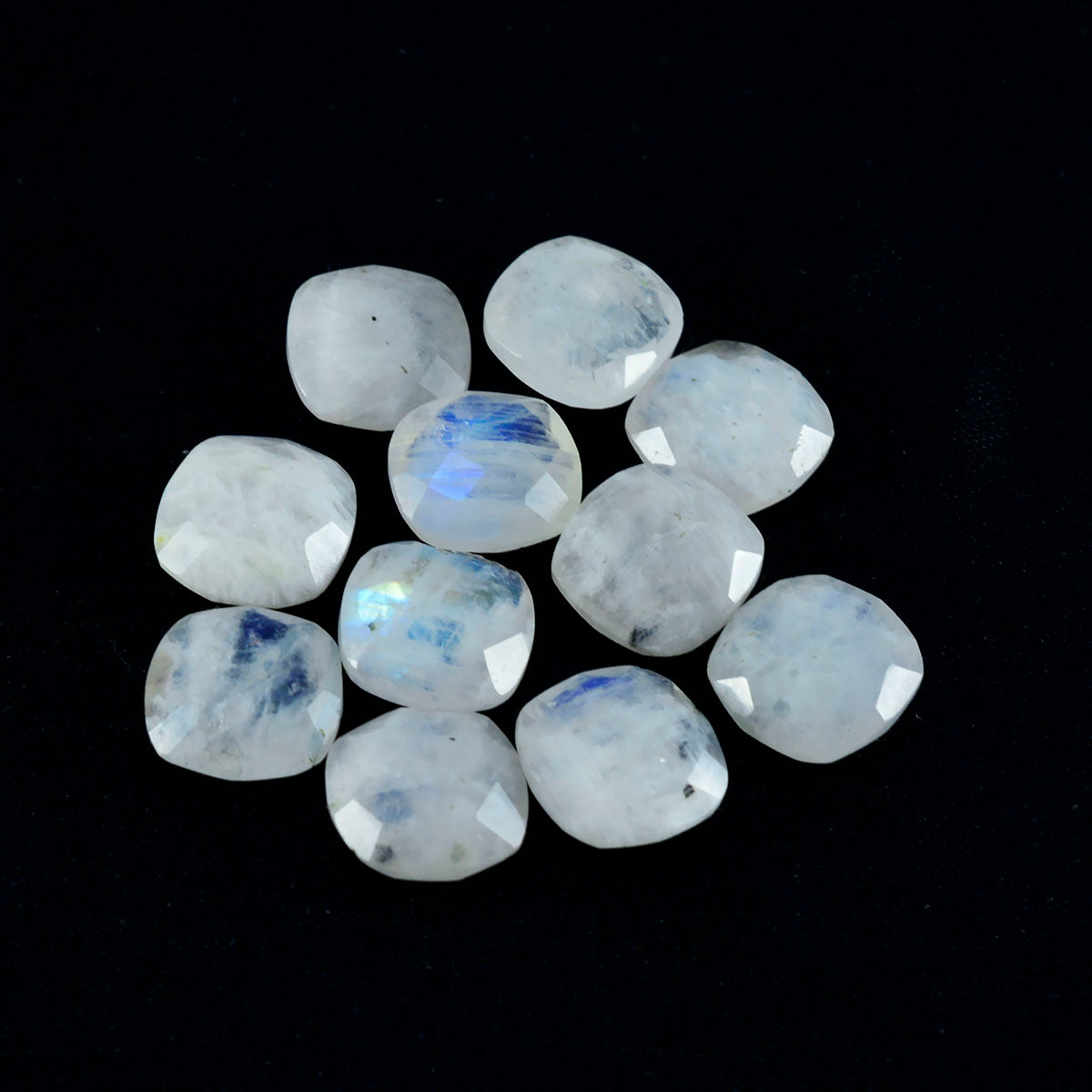 Riyogems 1PC White Rainbow Moonstone Faceted 7x7 mm Cushion Shape lovely Quality Loose Gem