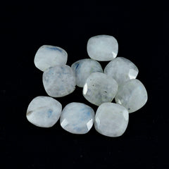 Riyogems, 1 pieza, piedra lunar arcoíris blanca facetada, 9x9mm, forma de cojín, piedra suelta de gran calidad