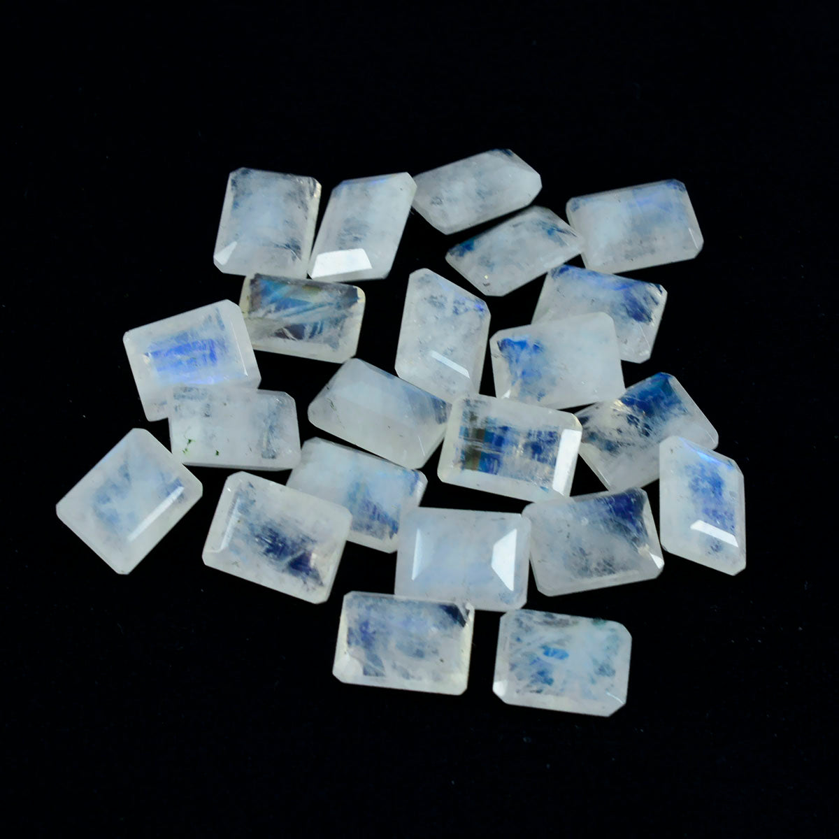 Riyogems 1PC White Rainbow Moonstone Faceted 7x9 mm Octagon Shape AA Quality Gems